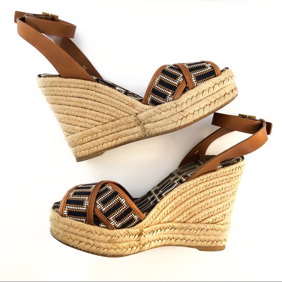 TORY BURCH Florian Brown Espadrille Wedge Sandals - Picture 3 of 8